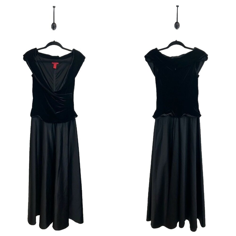 JS Collections Size 4 Velvet Velour Satin‎ Maxi Dress Black Elegant V-Neck